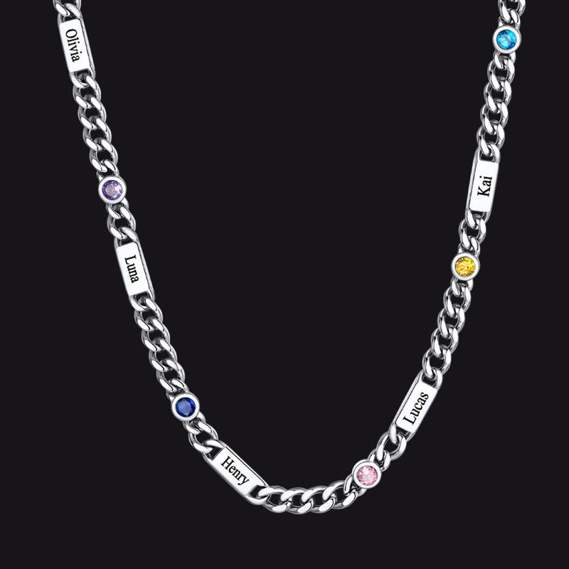 Customized Engraved Name Birthstone Cuban Chain Necklace for