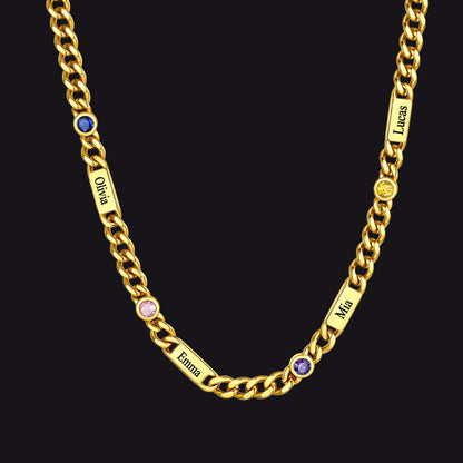 Customized Engraved Name Birthstone Cuban Chain Necklace for