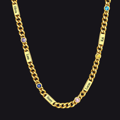 Customized Engraved Name Birthstone Cuban Chain Necklace for