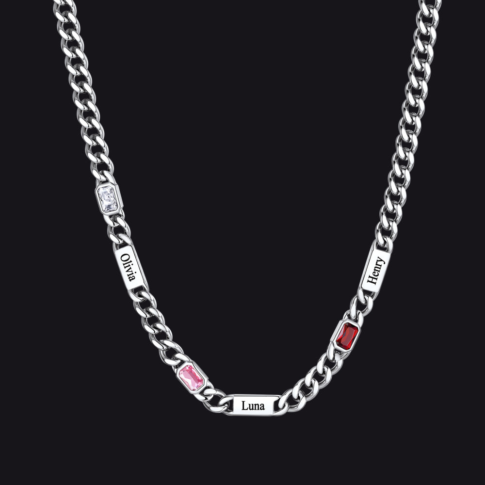 Customized Birthstone Cuban Chain Necklace With Name for