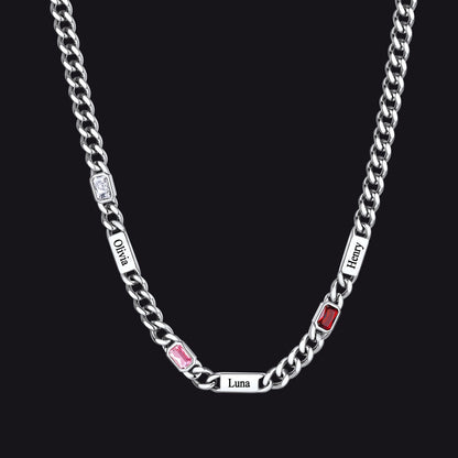 Customized Birthstone Cuban Chain Necklace With Name for
