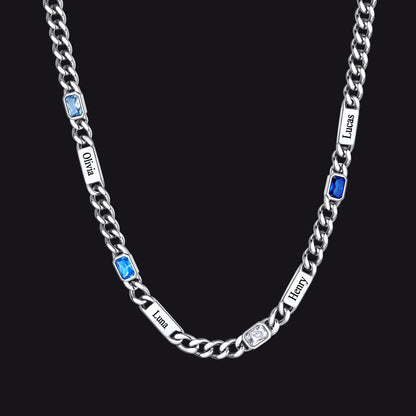 Customized Birthstone Cuban Chain Necklace With Name for