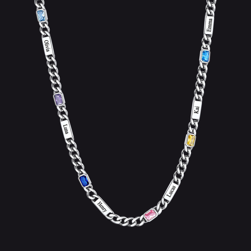 Customized Birthstone Cuban Chain Necklace With Name for