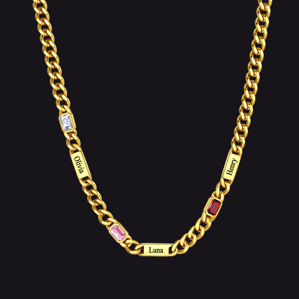 Customized Birthstone Cuban Chain Necklace With Name for