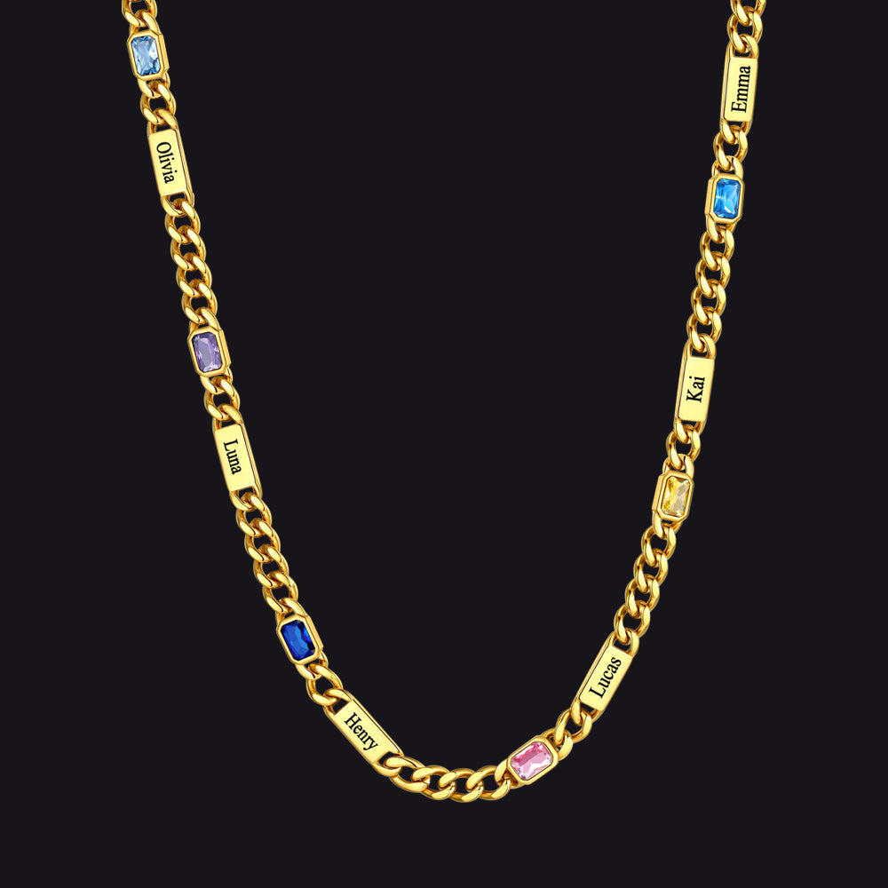 Customized Birthstone Cuban Chain Necklace With Name for