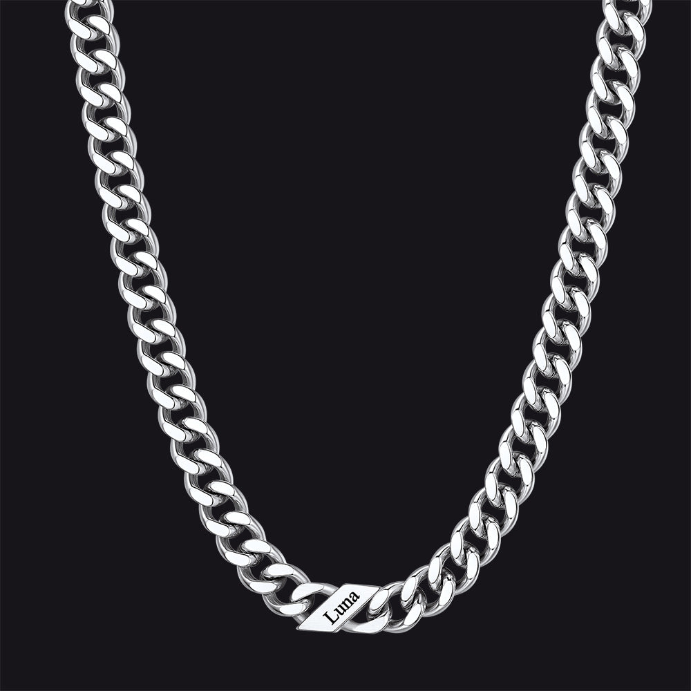 Customized Engraved Name Cuban Link Chain Necklace for , 7/9/12mm Width