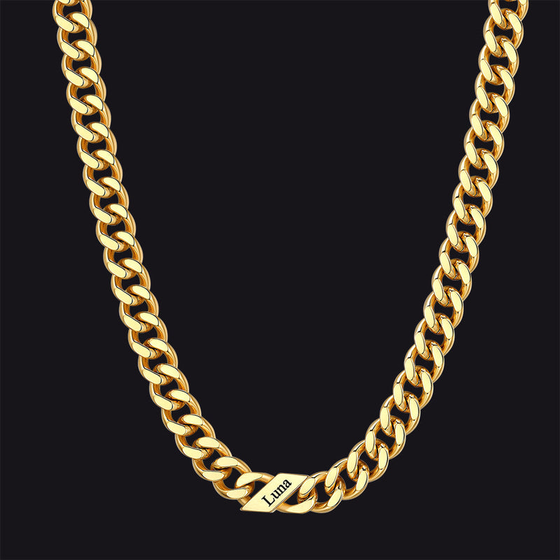 Customized Engraved Name Cuban Link Chain Necklace for , 7/9/12mm Width