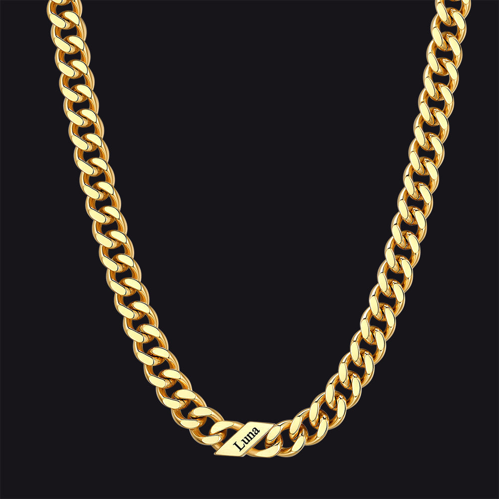 Customized Engraved Name Cuban Link Chain Necklace for , 7/9/12mm Width