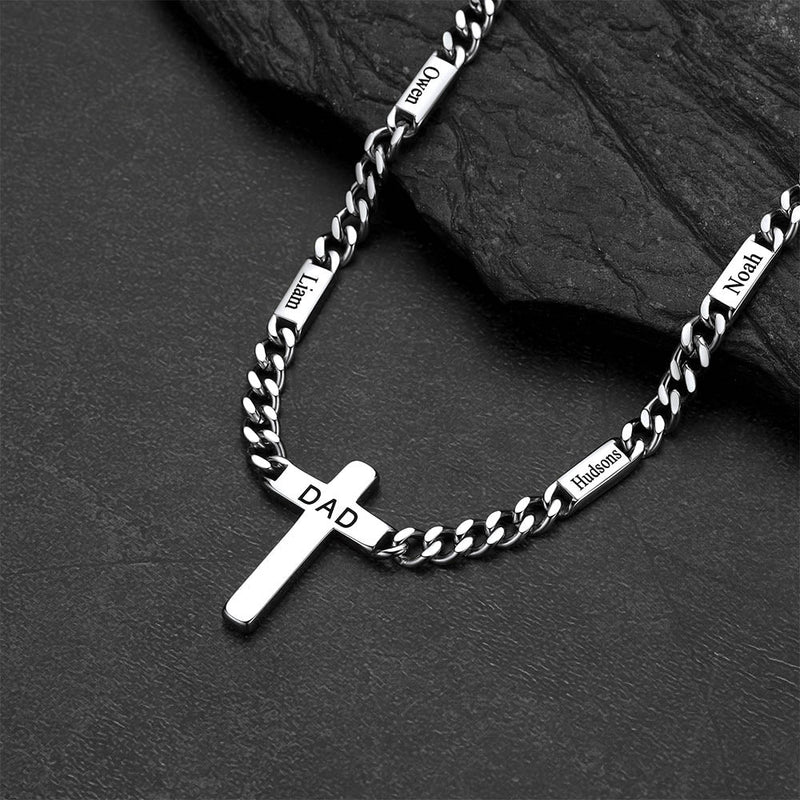 Custom Cross Cuban Link Chain Necklace With Engraved Name for 5/7mm