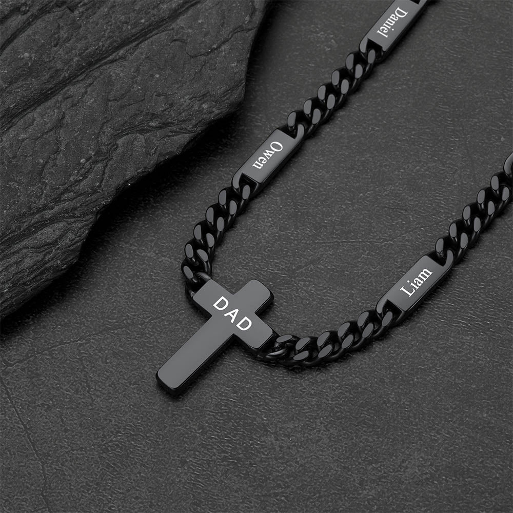 Custom Cross Cuban Link Chain Necklace With Engraved Name for 5/7mm