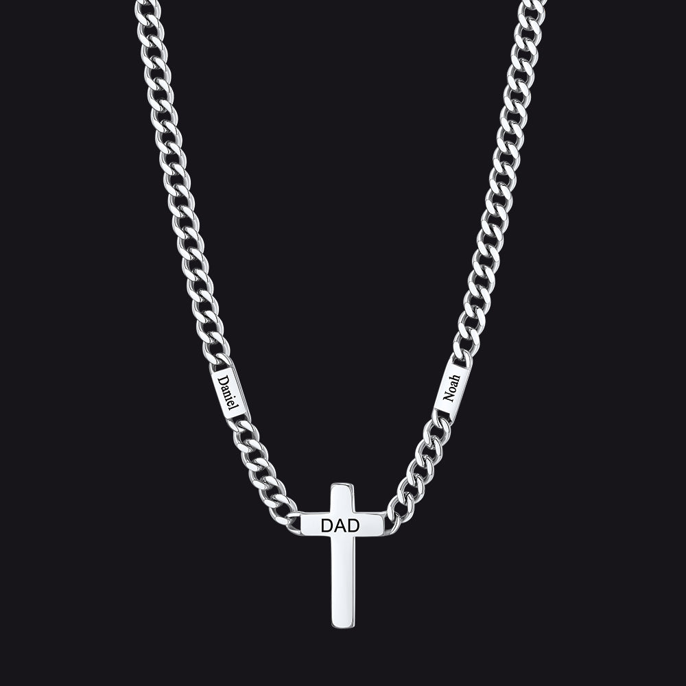 Custom Cross Cuban Link Chain Necklace With Engraved Name for 5/7mm