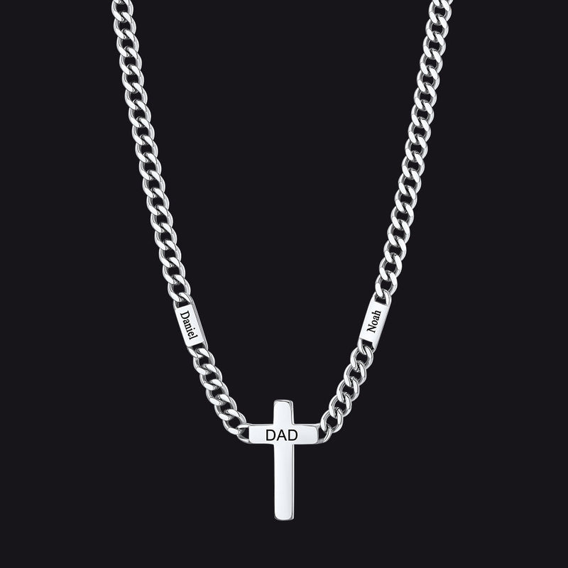 Custom Cross Cuban Link Chain Necklace With Engraved Name for 5/7mm