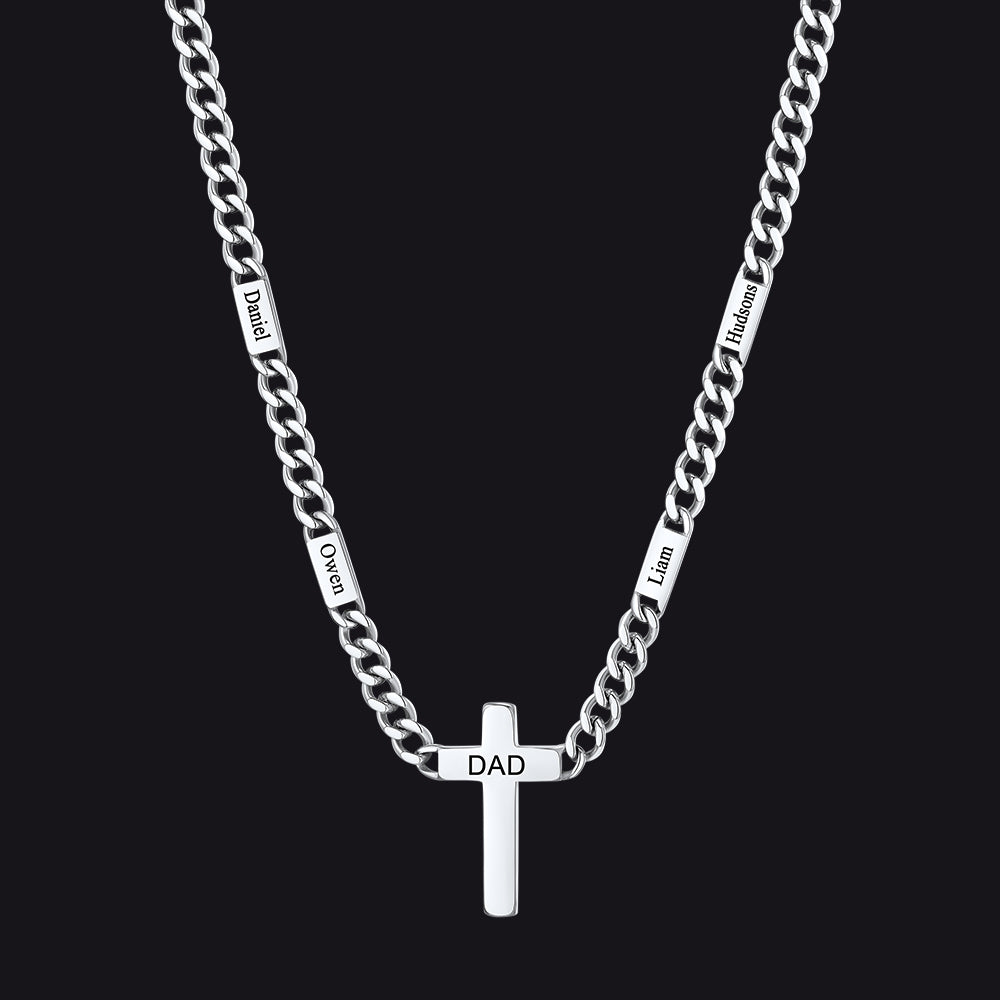 Custom Cross Cuban Link Chain Necklace With Engraved Name for 5/7mm