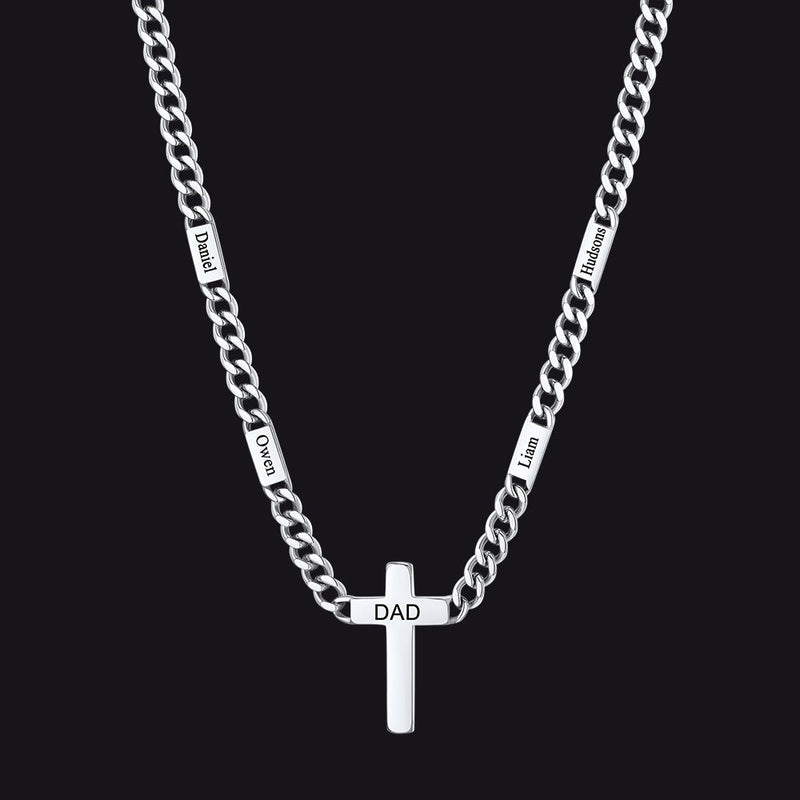 Custom Cross Cuban Link Chain Necklace With Engraved Name for 5/7mm
