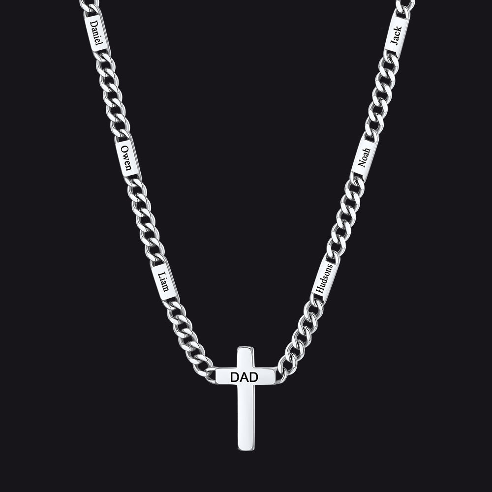 Custom Cross Cuban Link Chain Necklace With Engraved Name for 5/7mm