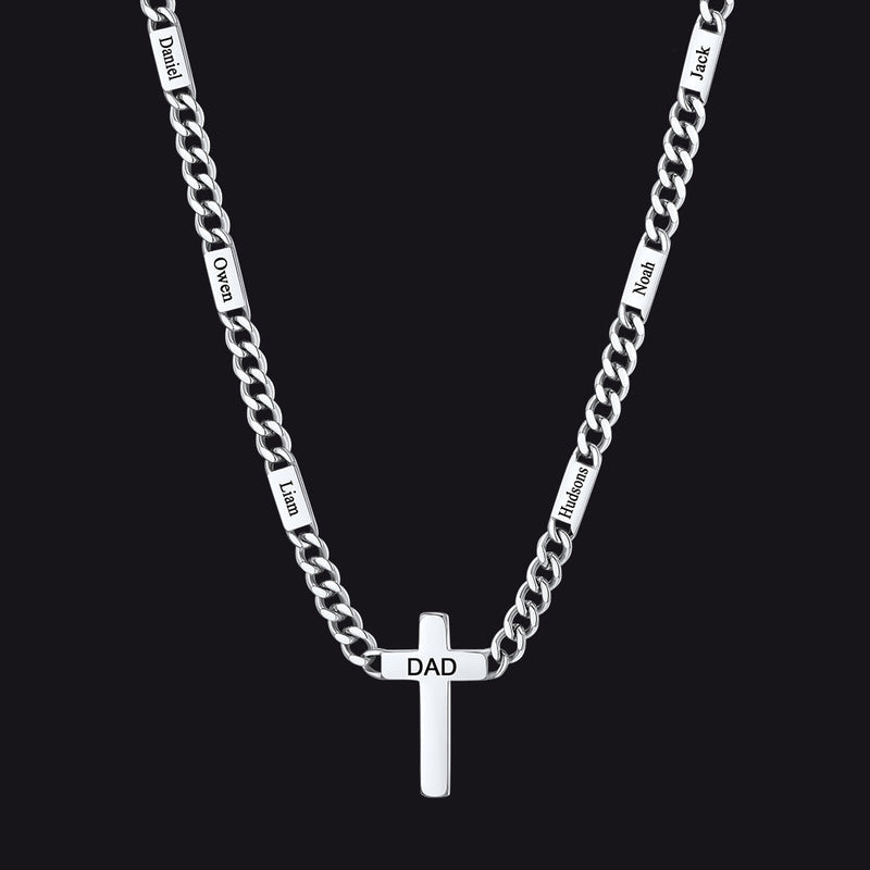 Custom Cross Cuban Link Chain Necklace With Engraved Name for 5/7mm