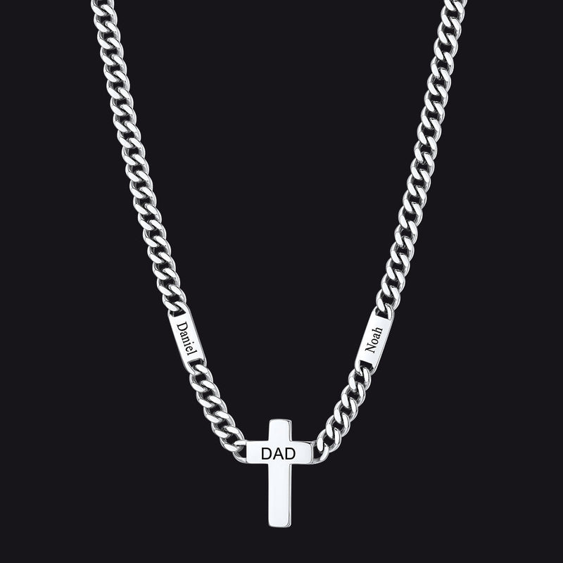 Custom Cross Cuban Link Chain Necklace With Engraved Name for 5/7mm