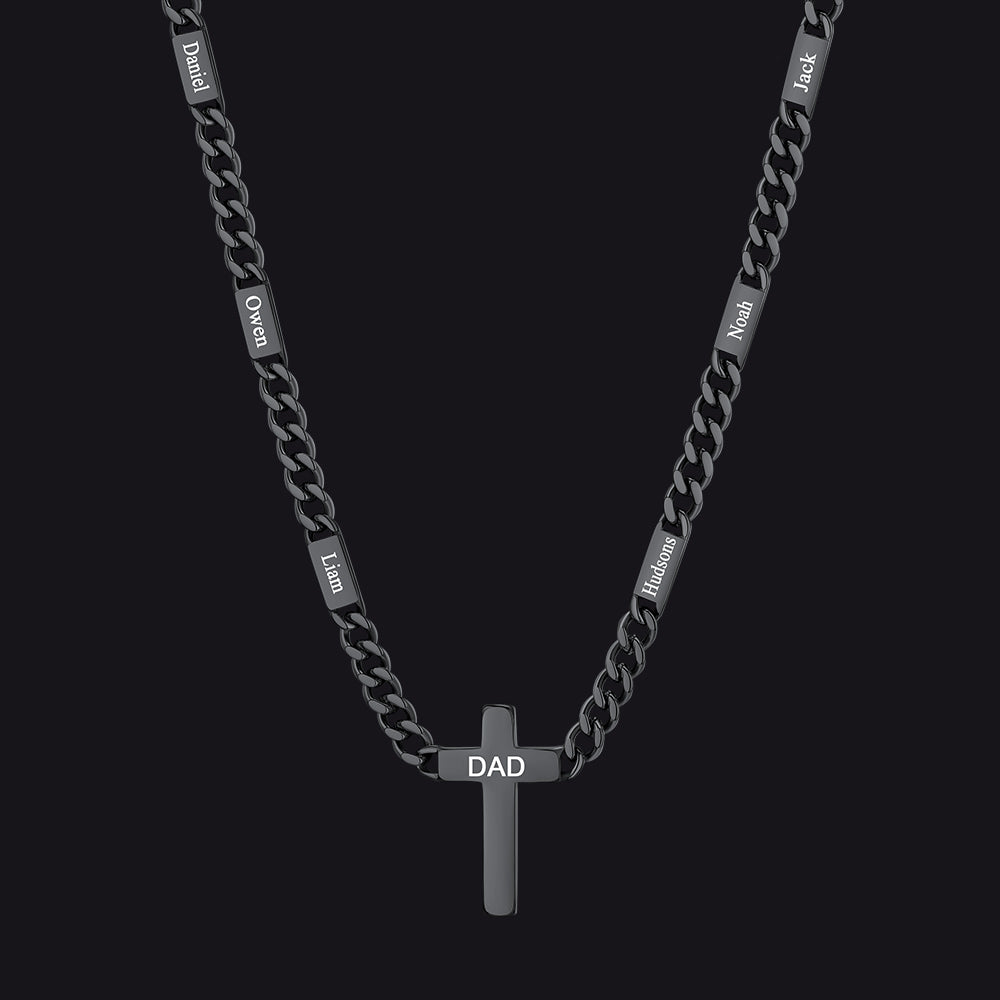 Custom Cross Cuban Link Chain Necklace With Engraved Name for 5/7mm