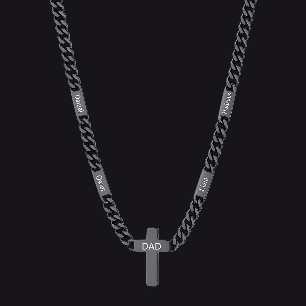 Custom Cross Cuban Link Chain Necklace With Engraved Name for 5/7mm