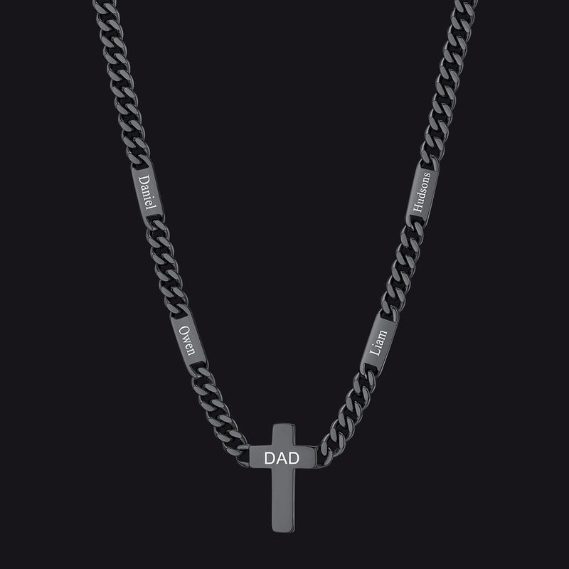 Custom Cross Cuban Link Chain Necklace With Engraved Name for 5/7mm