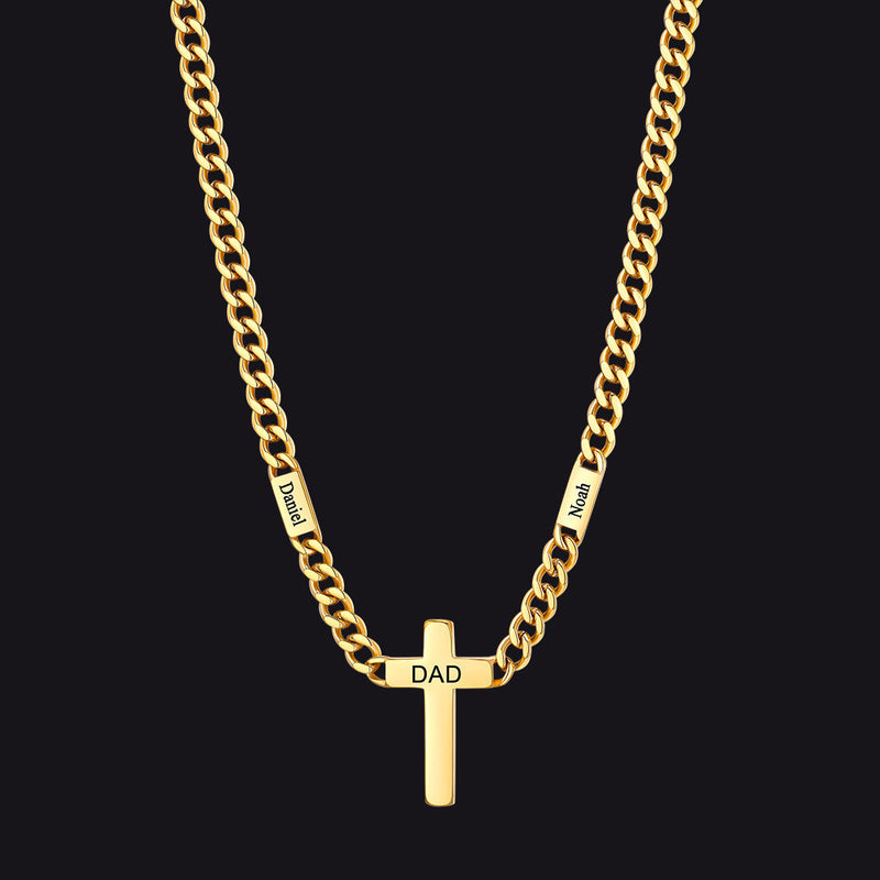 Custom Cross Cuban Link Chain Necklace With Engraved Name for 5/7mm