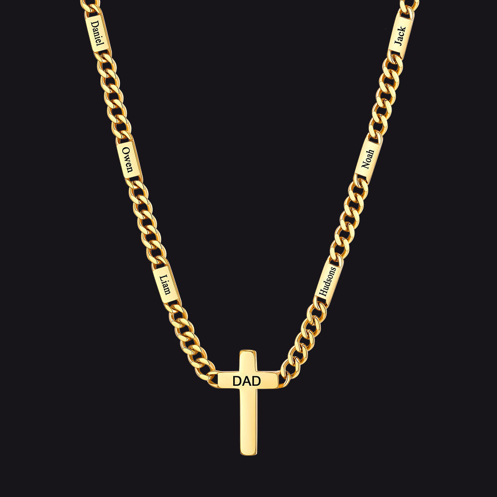 Custom Cross Cuban Link Chain Necklace With Engraved Name for 5/7mm