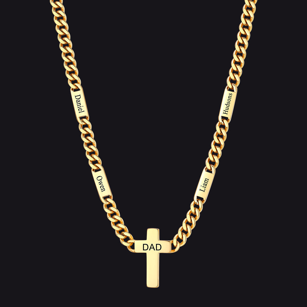Custom Cross Cuban Link Chain Necklace With Engraved Name for 5/7mm
