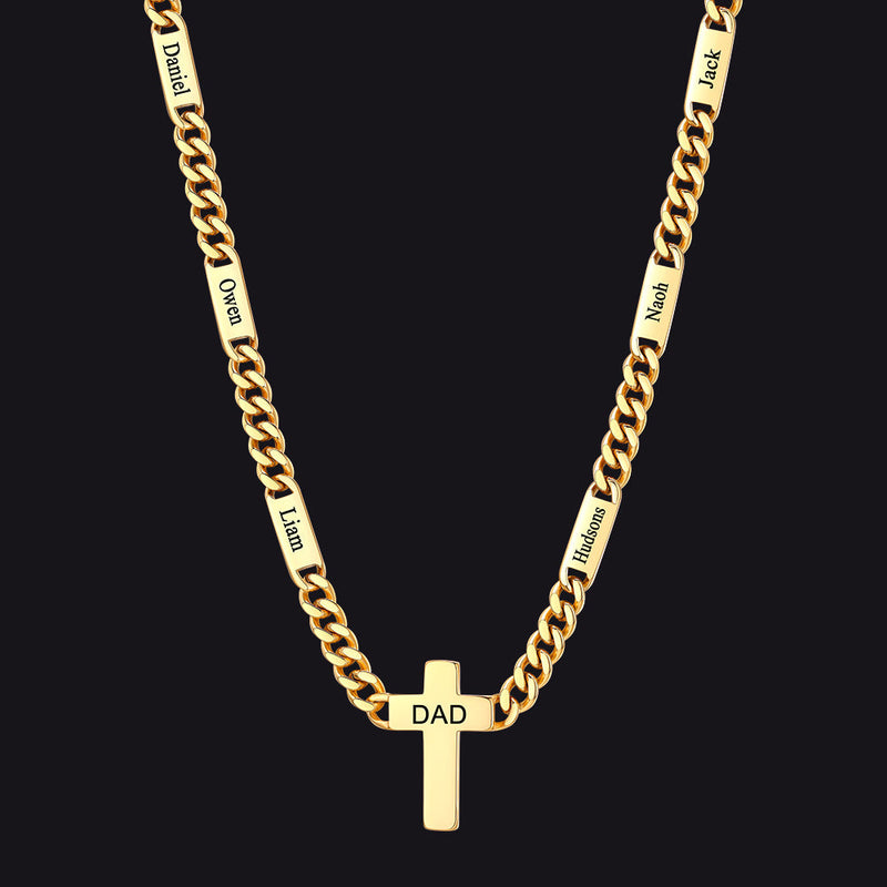 Custom Cross Cuban Link Chain Necklace With Engraved Name for 5/7mm