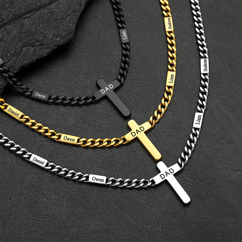 Custom Cross Cuban Link Chain Necklace With Engraved Name for 5/7mm