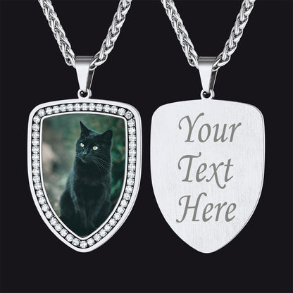 Personalized Shield Picture Necklace Pendant With Cz for