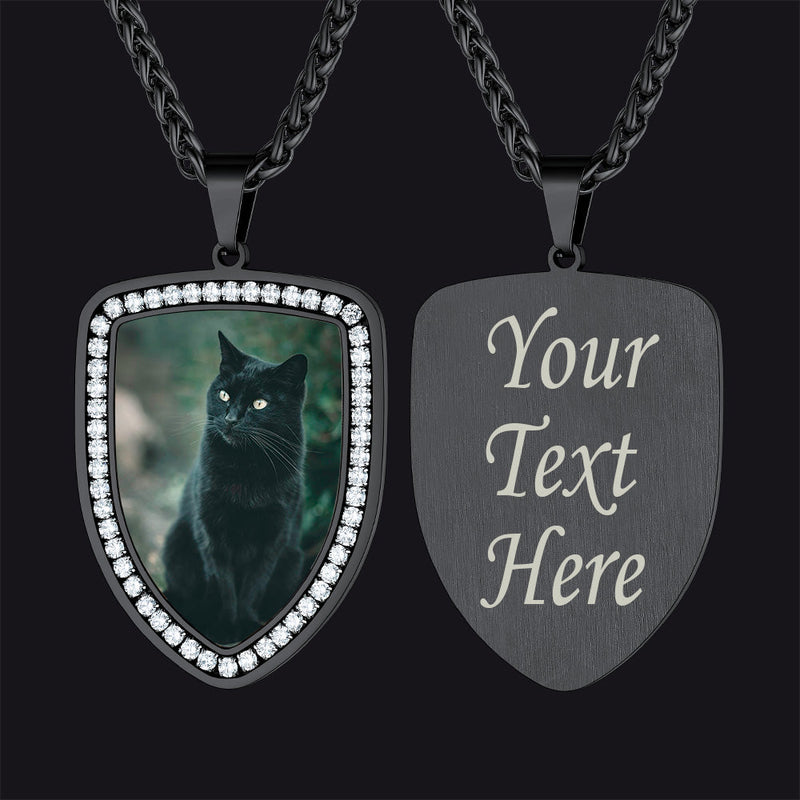 Personalized Shield Picture Necklace Pendant With Cz for