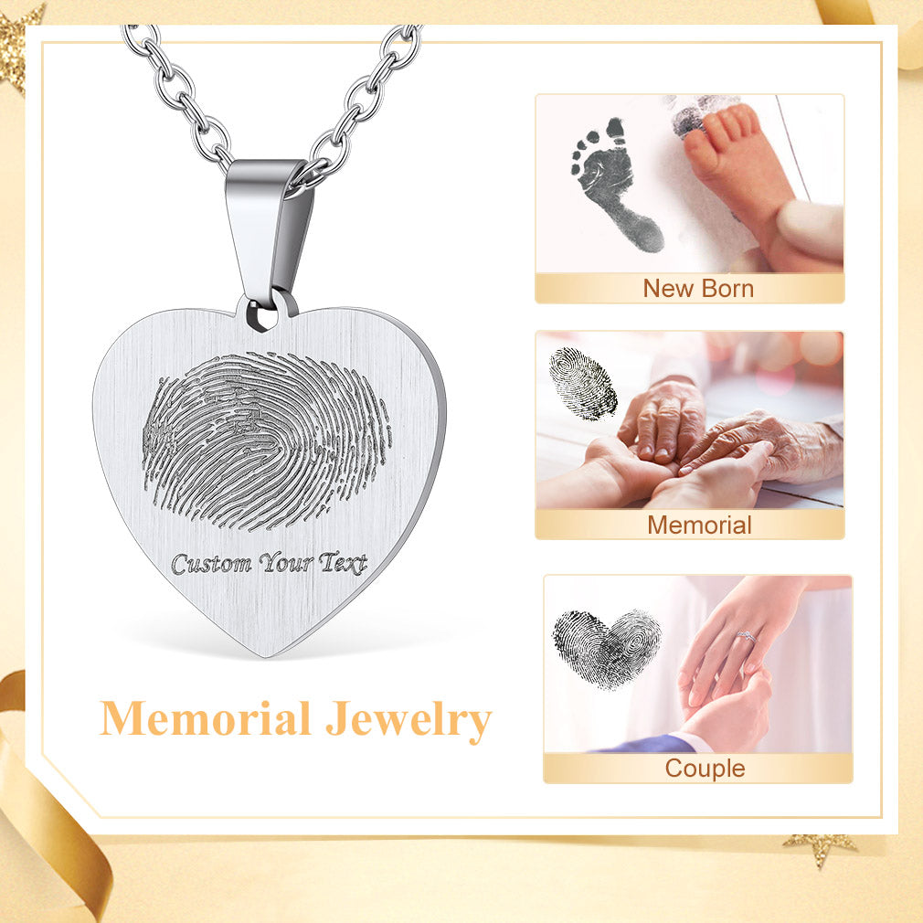 Customized Heart Photo Fingerprint Necklace for
