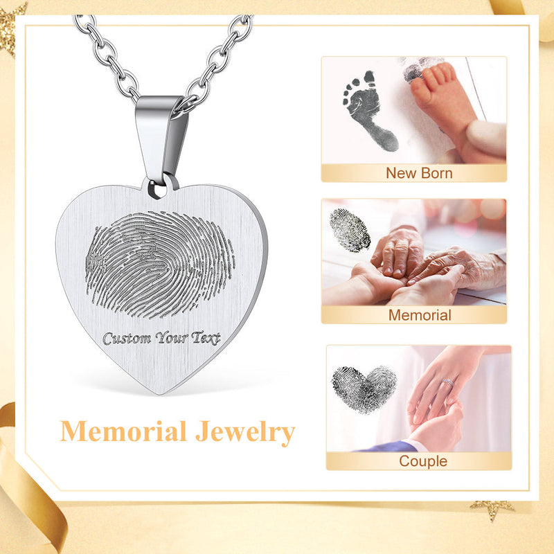 Customized Heart Photo Fingerprint Necklace for