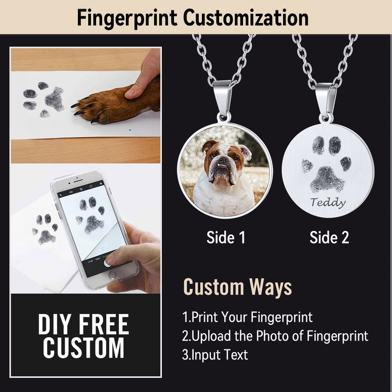 Customized Memorial Photo Pet Fingerprint Necklace for Dog