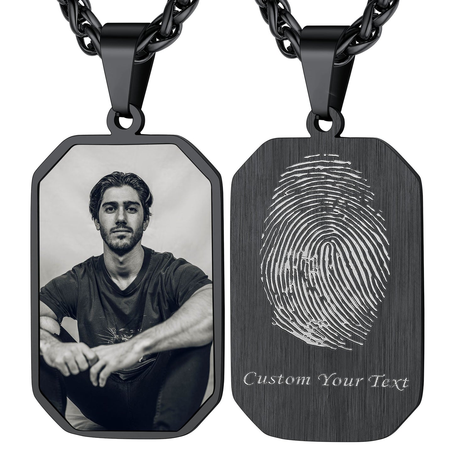 Personalized Picture Fingerprint Dog Tag Necklace for
