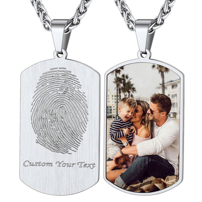 Customized Photo Dog Tag Fingerprint Necklace for