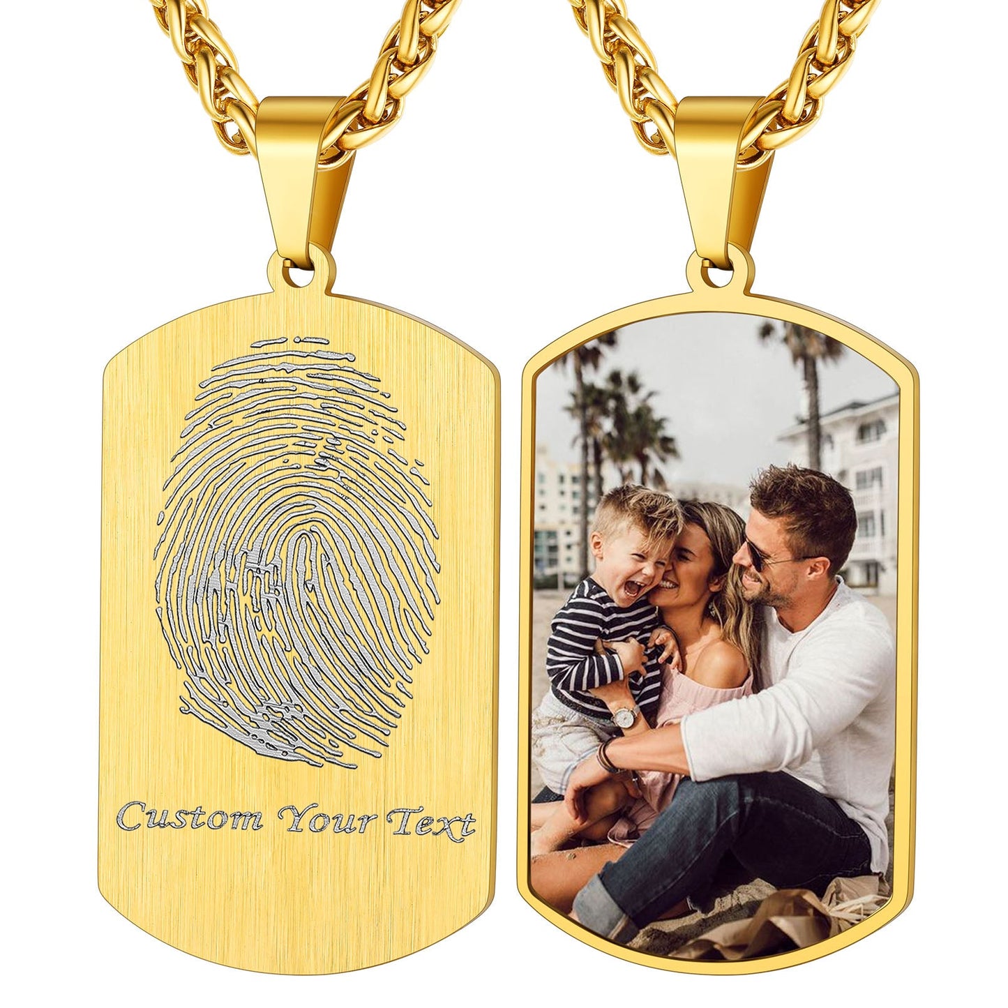 Customized Photo Dog Tag Fingerprint Necklace for