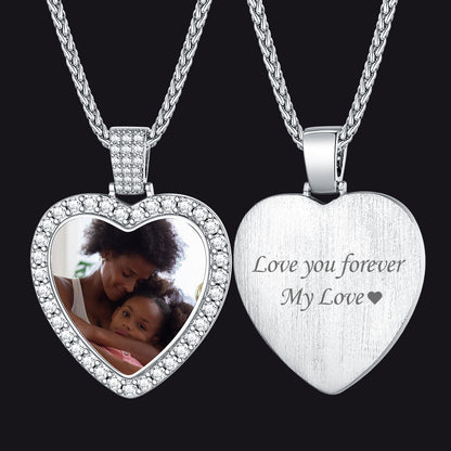 Sterling Silver Personalized Heart Picture Necklace Gift With Cubic Zirconia for