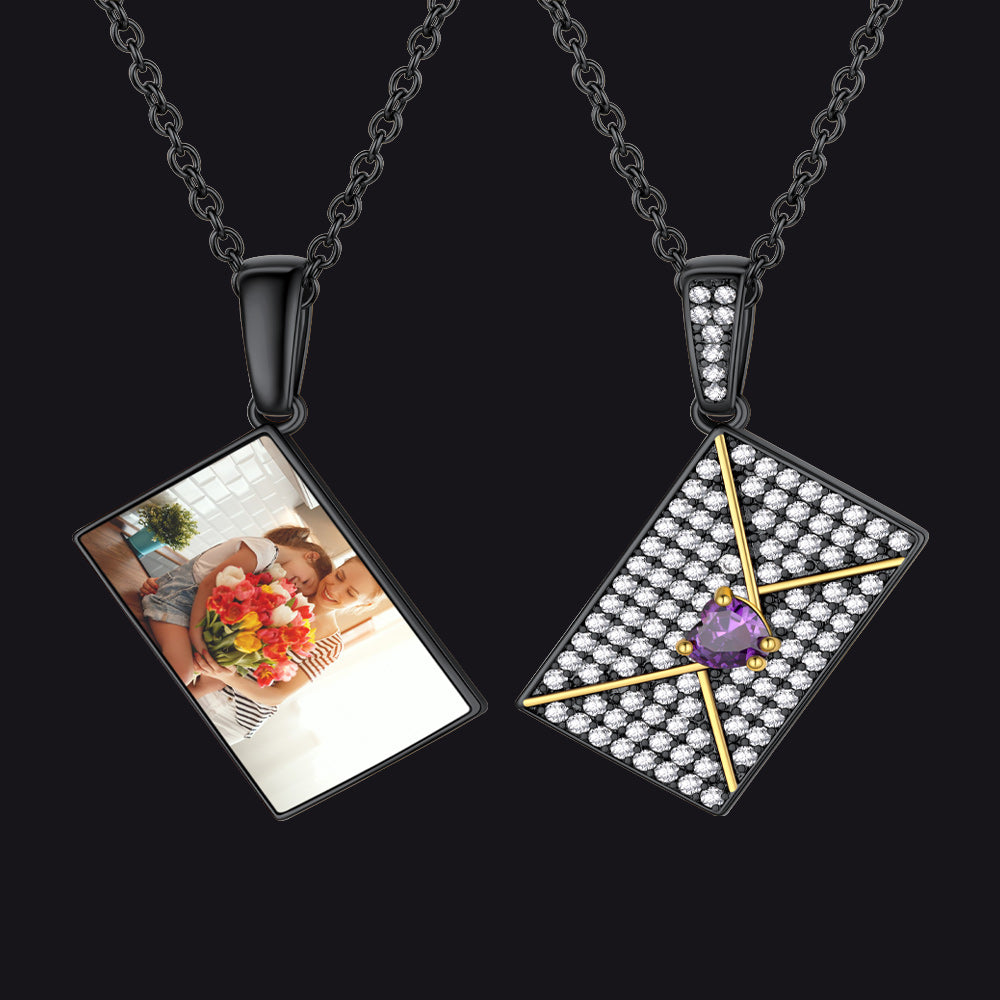 Personalized Picture Envelope Necklace With Birthstone & Cz Gifts for Mom