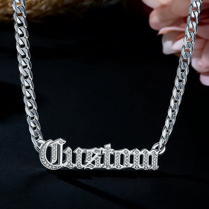 Customized Engraved Nameplate Cuban Chain Necklace for