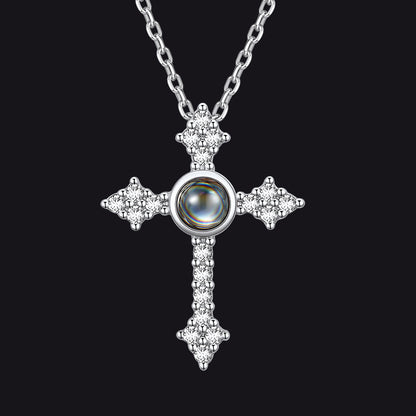 Personalized Projection Picture Punk Cross Pendant Necklace With Cz for Mom