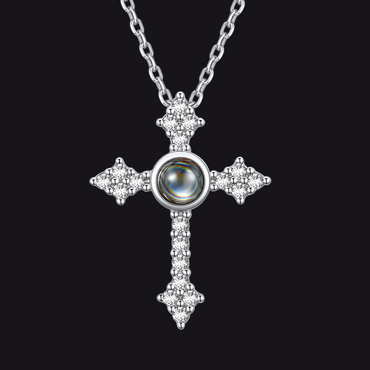Personalized Projection Picture Punk Cross Pendant Necklace With Cz for Mom