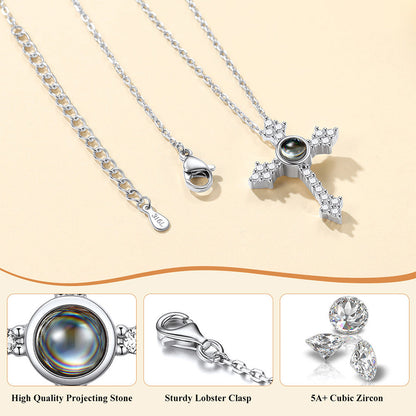 Personalized Projection Picture Punk Cross Pendant Necklace With Cz for Mom
