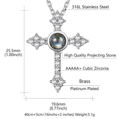 Personalized Projection Picture Punk Cross Pendant Necklace With Cz for Mom