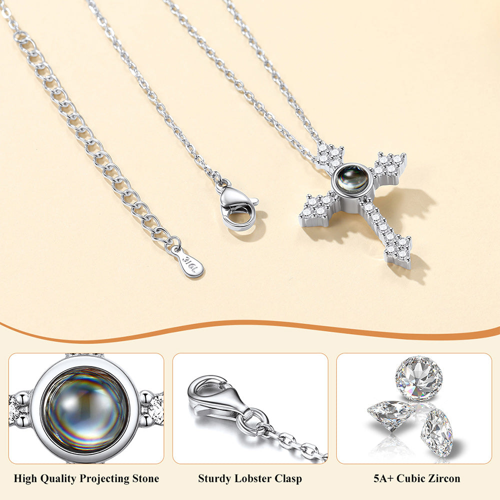 Personalized Projection Picture Punk Cross Pendant Necklace With Cz for Mom