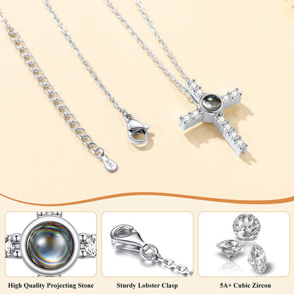 Personalized Projection Picture Cross Necklace for , Photo Pendant With Cz