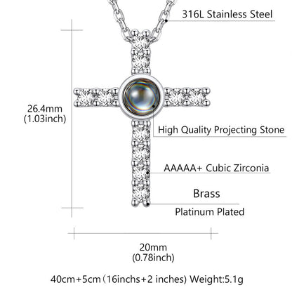 Personalized Projection Picture Cross Necklace for , Photo Pendant With Cz
