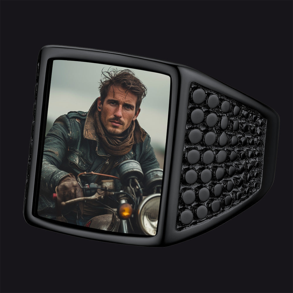 Customized Photo Ring Square Engraved Signet Ring for