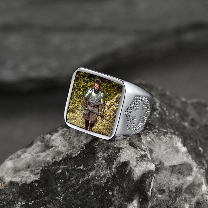 Customized Photo Signet Ring With Cross for