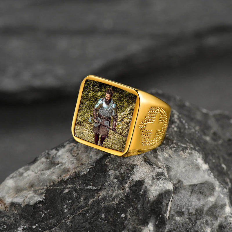 Customized Photo Signet Ring With Cross for